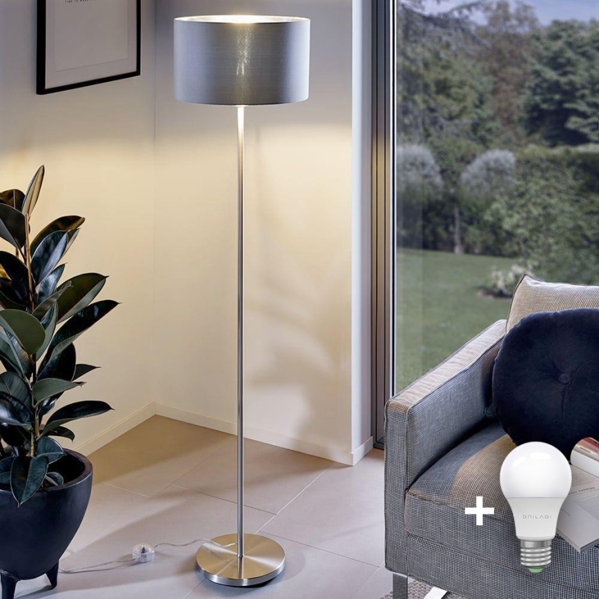 Eglo - LED  Grīdas stāvlampa TUNJA 1xE27/60W/230V matēts hroms/pelēka