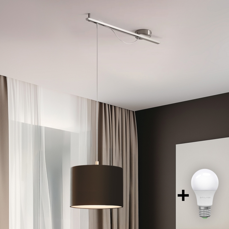 Eglo - LED Lustra ar auklu CALCENA 1xE27/60W/230V hroms/brūna