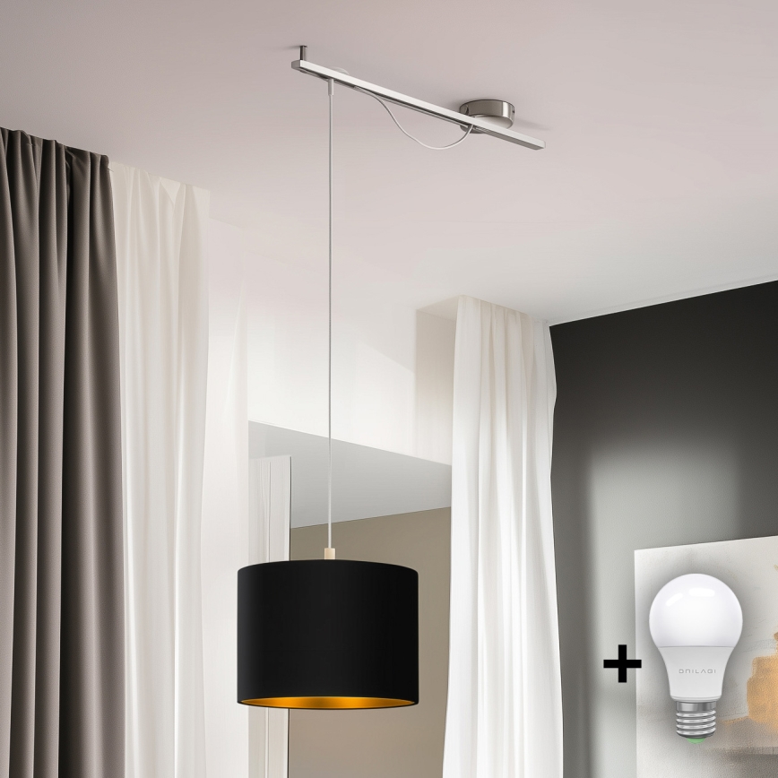 Eglo - LED Lustra ar auklu CALCENA 1xE27/60W/230V hroms/melna