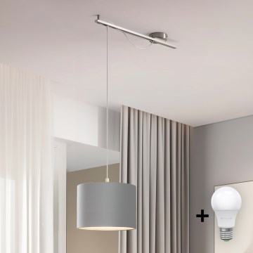 Eglo - LED Lustra ar auklu CALCENA 1xE27/60W/230V hroms/pelēka