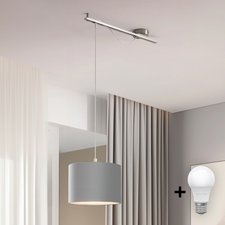 Eglo - LED Lustra ar auklu CALCENA 1xE27/60W/230V hroms/pelēka