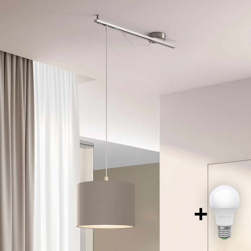 Eglo - LED Lustra ar auklu CALCENA 1xE27/60W/230V hroms/taupe