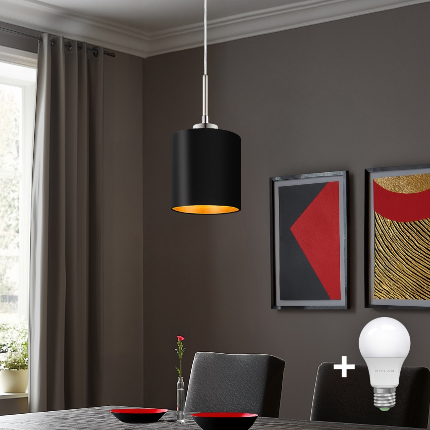 Eglo - LED Lustra ar auklu TUNJA 1xE27/60W/230V melna