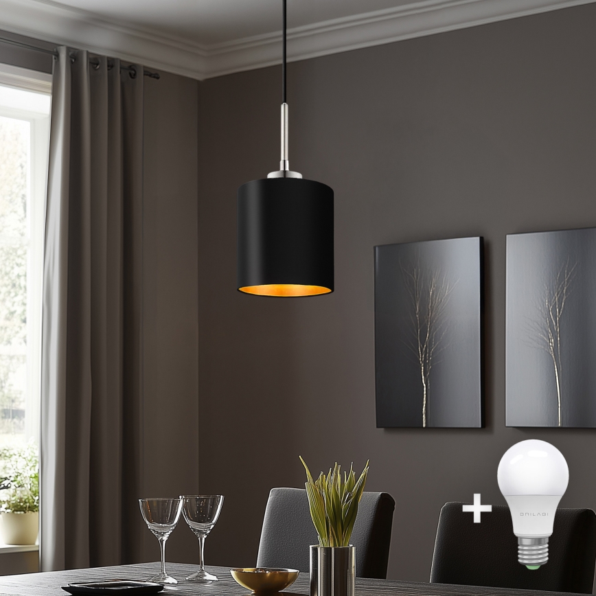 Eglo - LED Lustra ar auklu TUNJA 1xE27/60W/230V melna