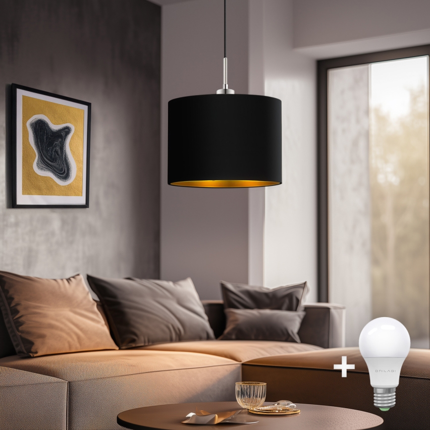 Eglo - LED Lustra ar auklu TUNJA 1xE27/60W/230V melna