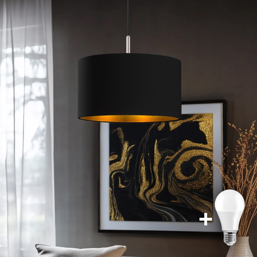 Eglo - LED Lustra ar auklu TUNJA 1xE27/60W/230V melna
