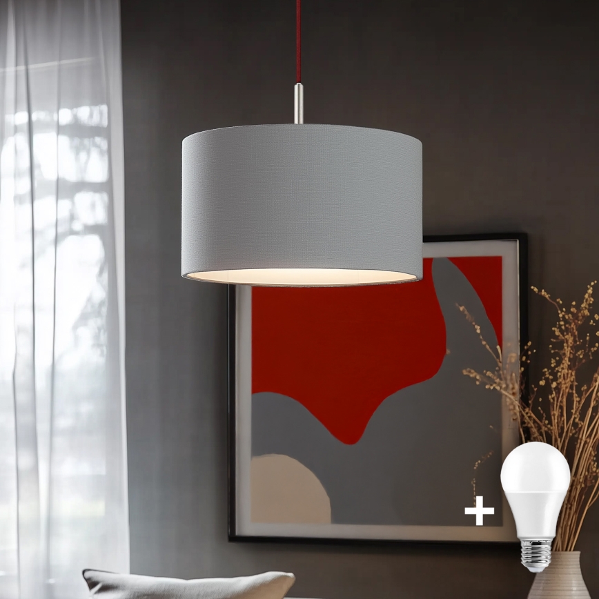 Eglo - LED Lustra ar auklu TUNJA 1xE27/60W/230V pelēka