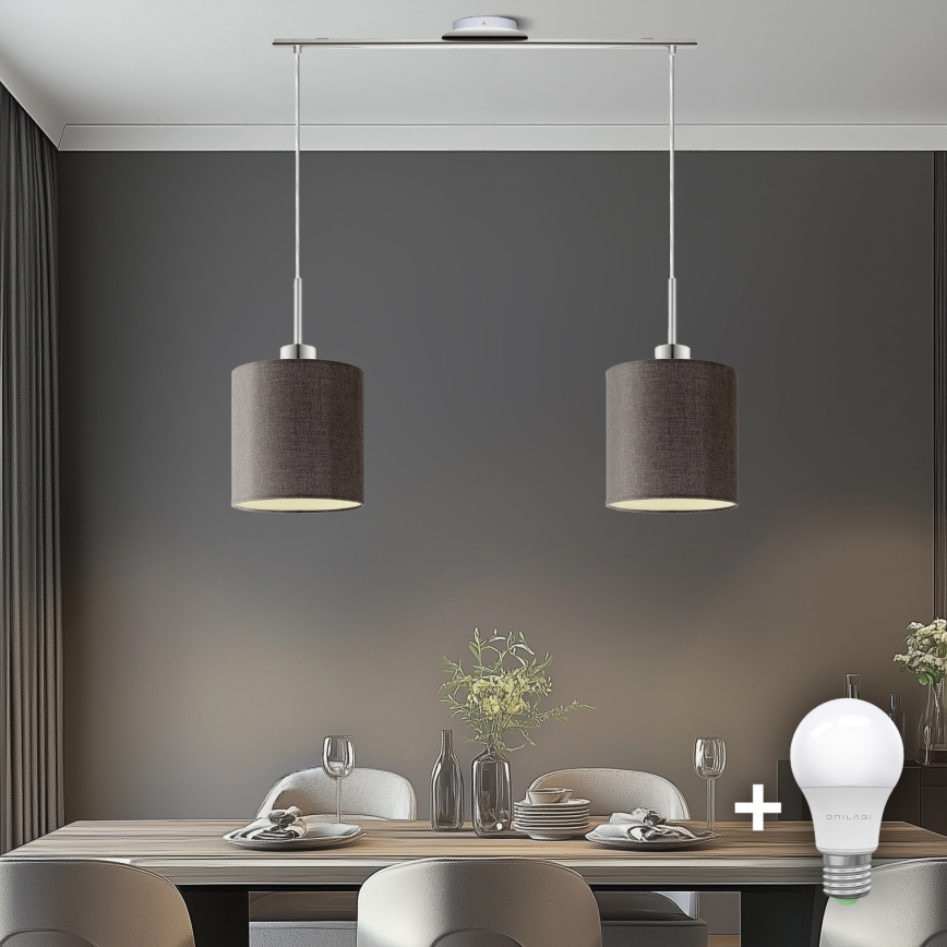 Eglo - LED Lustra ar auklu TUNJA 2xE27/60W/230V brūna