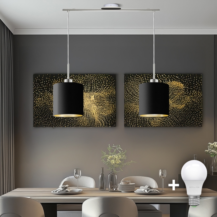 Eglo - LED Lustra ar auklu TUNJA 2xE27/60W/230V melna