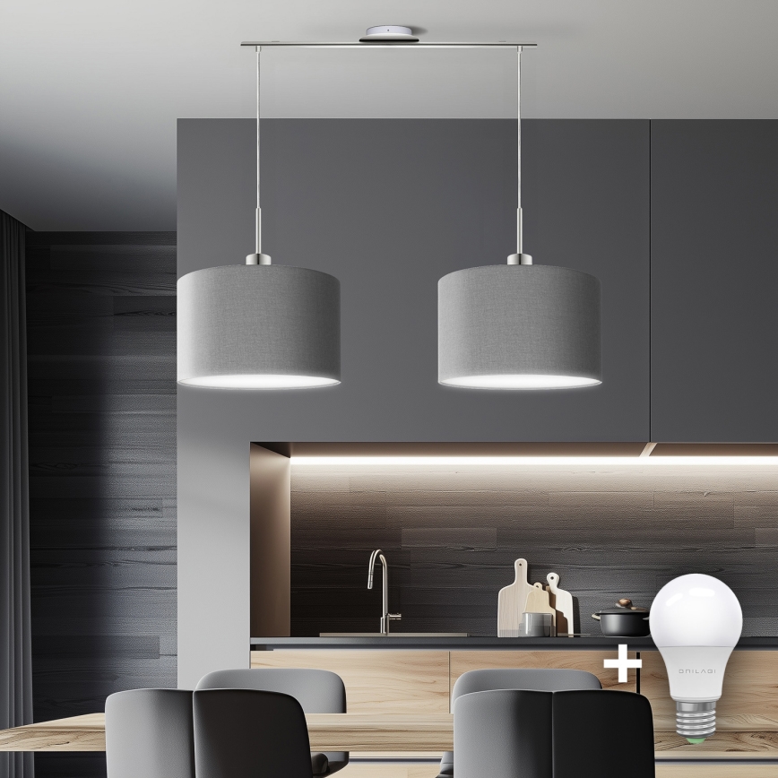 Eglo - LED Lustra ar auklu TUNJA 2xE27/60W/230V pelēka