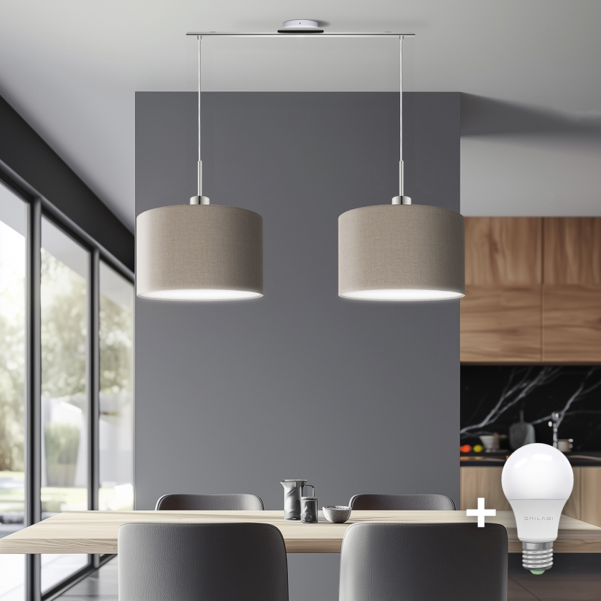 Eglo - LED Lustra ar auklu TUNJA 2xE27/60W/230V taupe