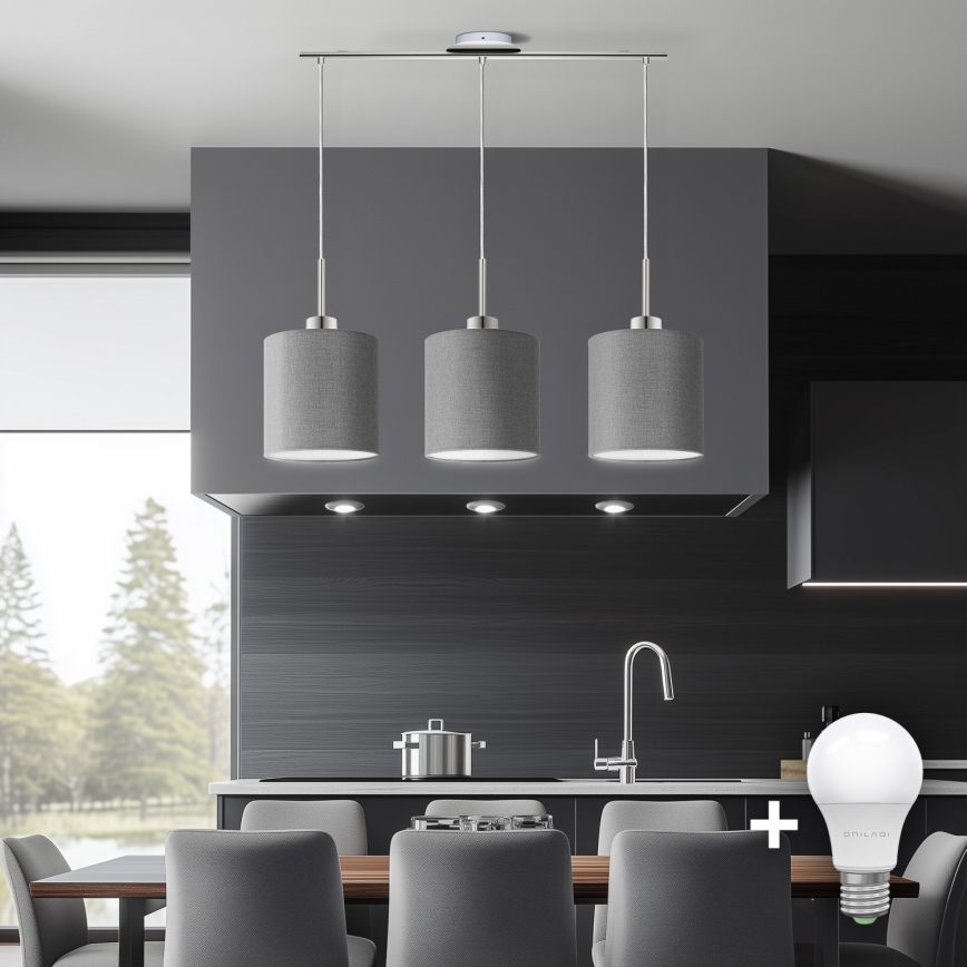 Eglo - LED Lustra ar auklu TUNJA 3xE27/60W/230V pelēka