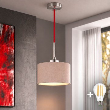 Eglo - LED lustra uz kabeļa TUNJA 1xE27/60W/230V Ø 20 cm bēša/sarkana