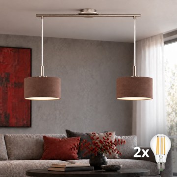 Eglo - LED lustra uz troses TUNJA 2xE27/60W/230V matēts hroms/brūna