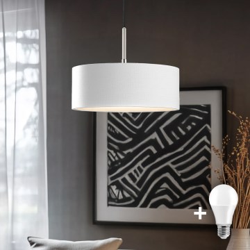 Eglo - LED pakarināmā lampa uz troses TUNJA 1xE27/60W/230V balta