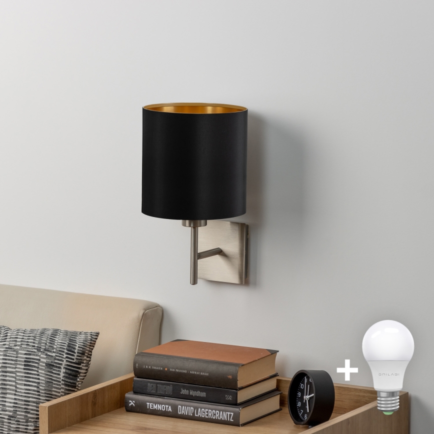 Eglo - LED Sienas lampa TUNJA 1xE27/60W/230V matēts hroms/melna