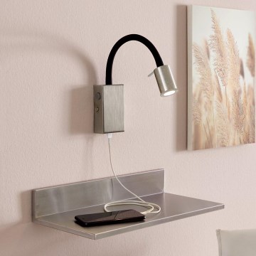 Eglo - LED sienas punktveida gaismeklis ar USB lādētāju LED/3,5W/230V matēts hroms