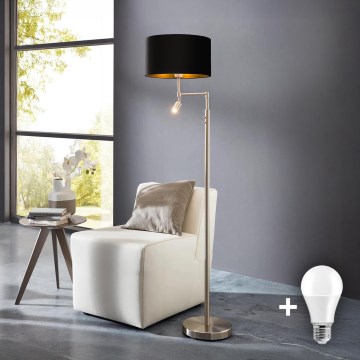Eglo - LED stāvlampa TUNJA 1xE27/60W/230V + LED/2,1W Ø 38 cm matēts hroms/melns