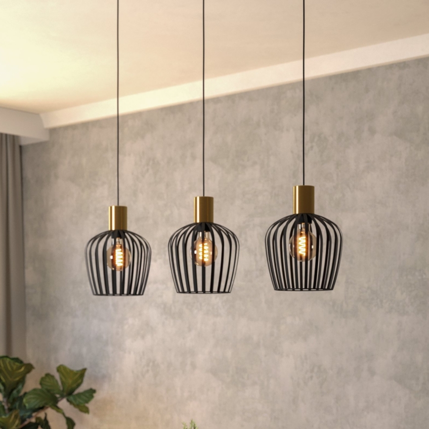 Eglo - Lustra ar auklu 3xE27/40W/230V melna/zelta