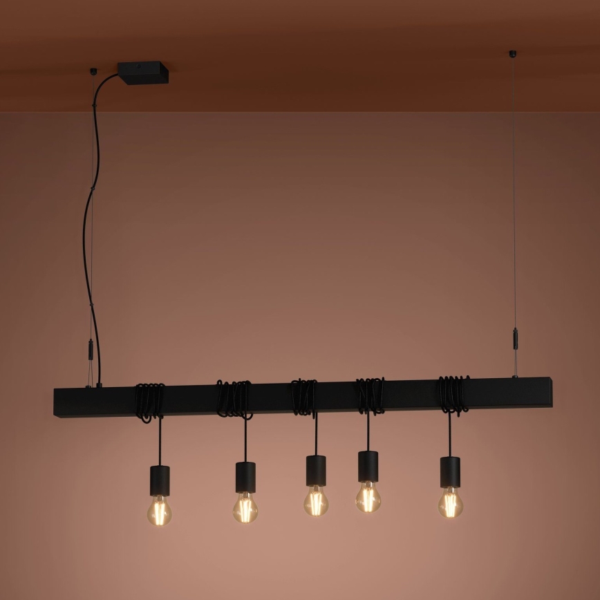 Eglo - Lustra ar auklu TOWNSHEND 5xE27/40W/230V melna