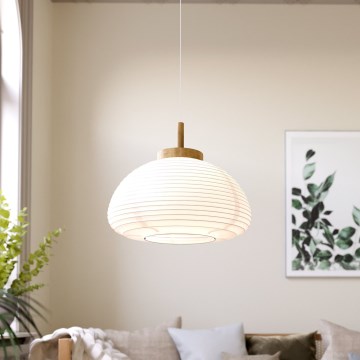 Eglo - Piekaramā lampa uz vada 1xE27/40W/230V Ø 55 cm balta/bēša