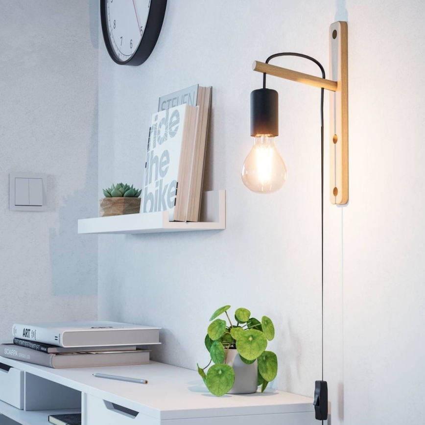 Eglo - Sienas lampa 1xE27/10W/230V gumijkoks brūna/melna