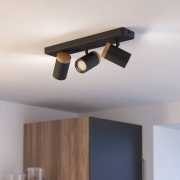 Eglo - Vannas istabas virziena gaismeklis 3xGU10/3W/230V IP44 melna/bēša