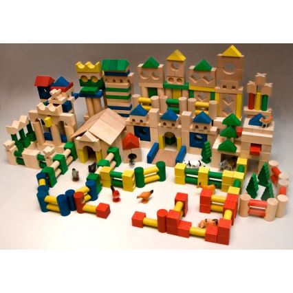 EkoToys - Krāsainas koka klucīši 500 gab. no bērzs koka