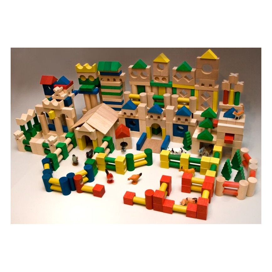 EkoToys - Krāsainas koka klucīši 500 gab. no bērzs koka