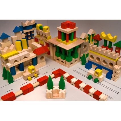 EkoToys - Krāsainas koka klucīši 500 gab. no bērzs koka