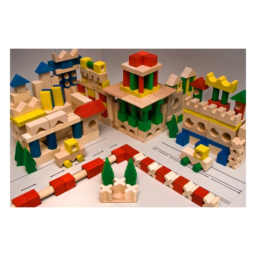 EkoToys - Krāsainas koka klucīši 500 gab. no bērzs koka