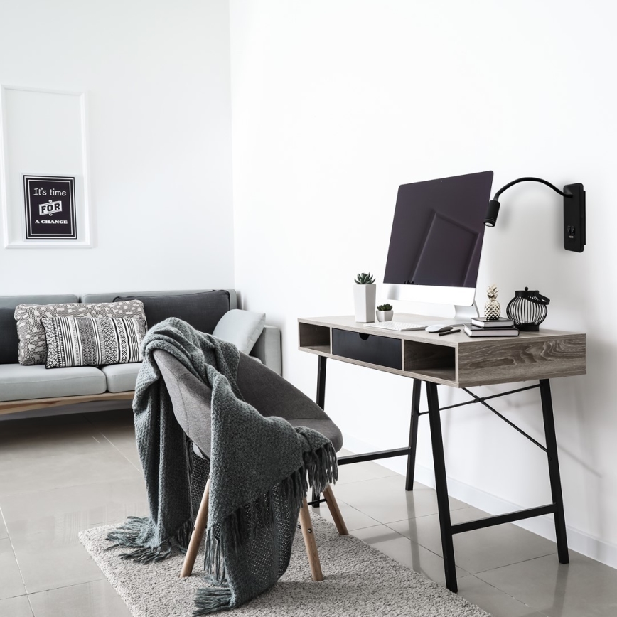 Elastīga LED sienas lampiņa ar USB BASE LED/8W+LED/2W/230V melna