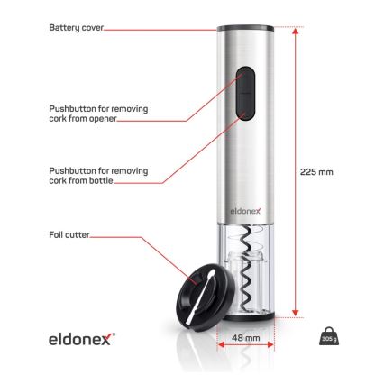 ELDONEX EWO-2200-SL - Elektriskais vīna attaisāmais 4xAA matēts hroms