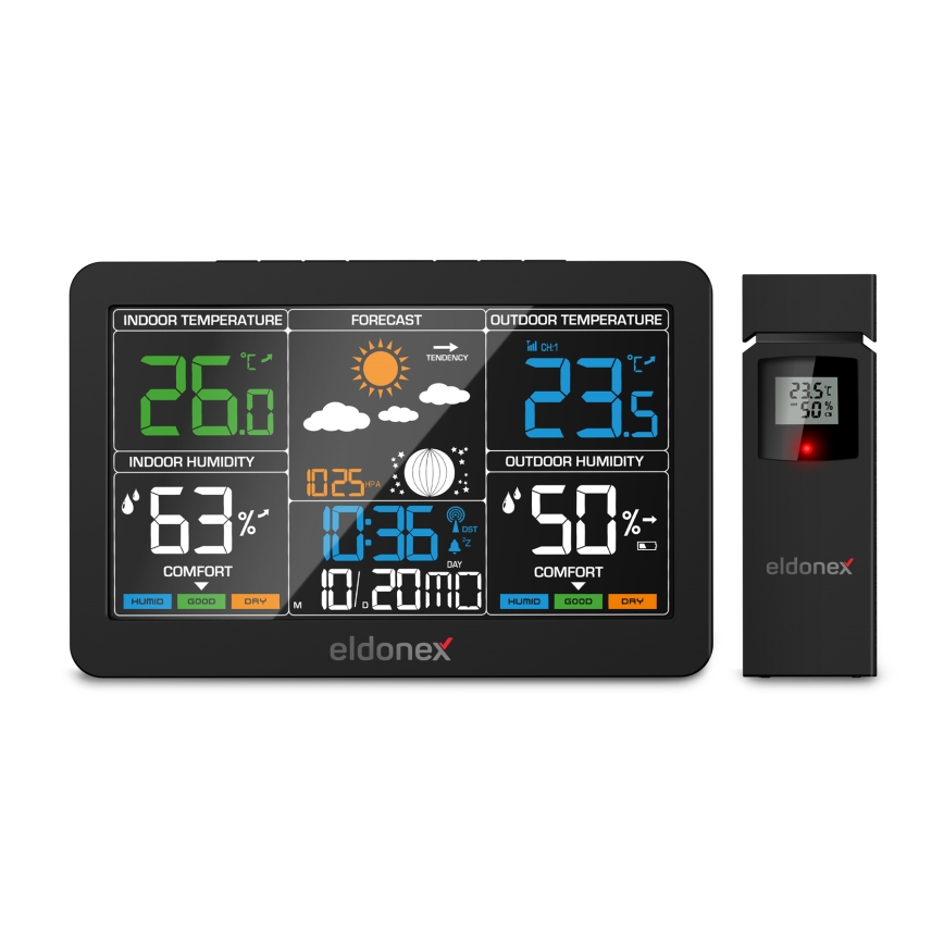ELDONEX EWS-1010-BK - Meteostacija ar LCD ekrānu 2xAAA melna