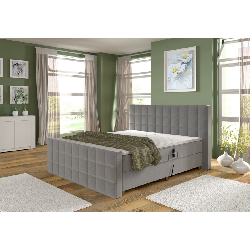 Electric adjustable upholstered bed with mattresses and topper HELEN 180x200 cm pelēka