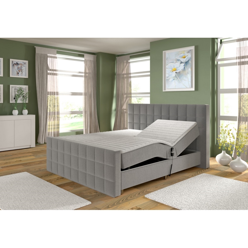 Electric adjustable upholstered bed with mattresses and topper HELEN 180x200 cm pelēka