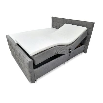 Electric adjustable upholstered bed with mattresses and topper HELEN 180x200 cm pelēka