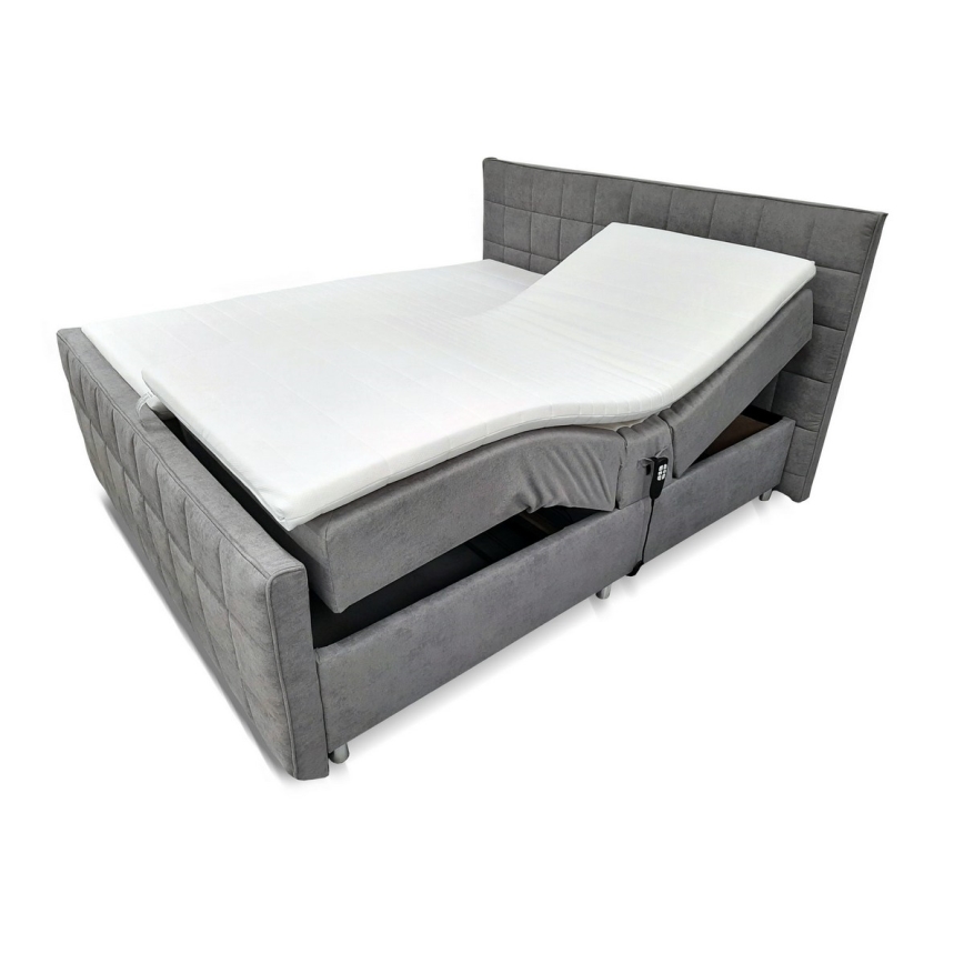 Electric adjustable upholstered bed with mattresses and topper HELEN 180x200 cm pelēka