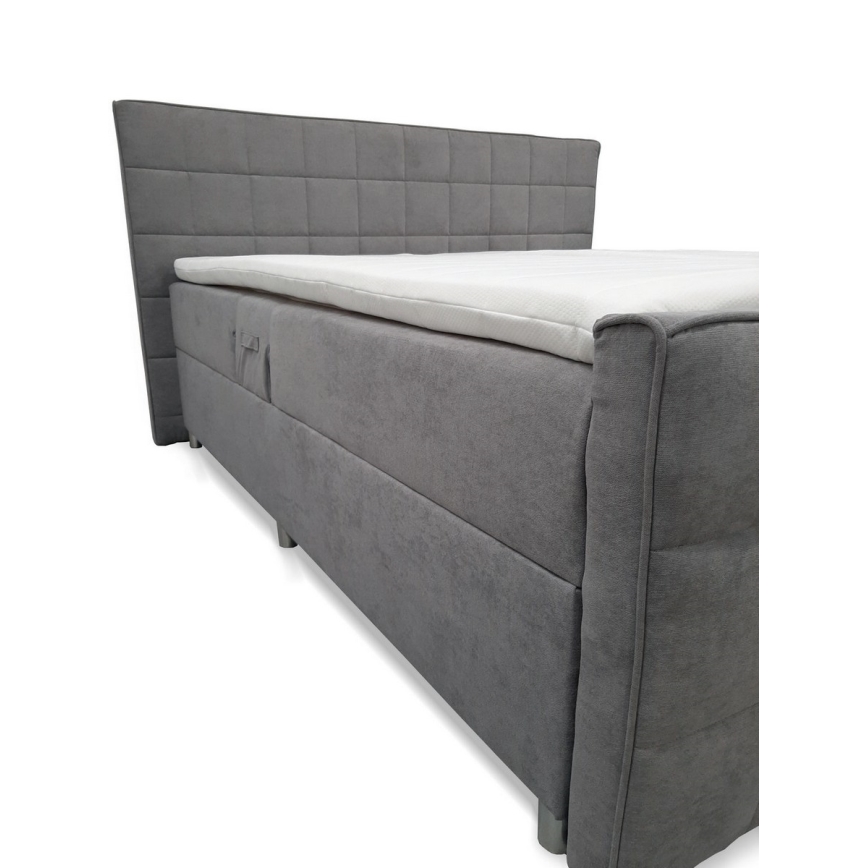 Electric adjustable upholstered bed with mattresses and topper HELEN 180x200 cm pelēka