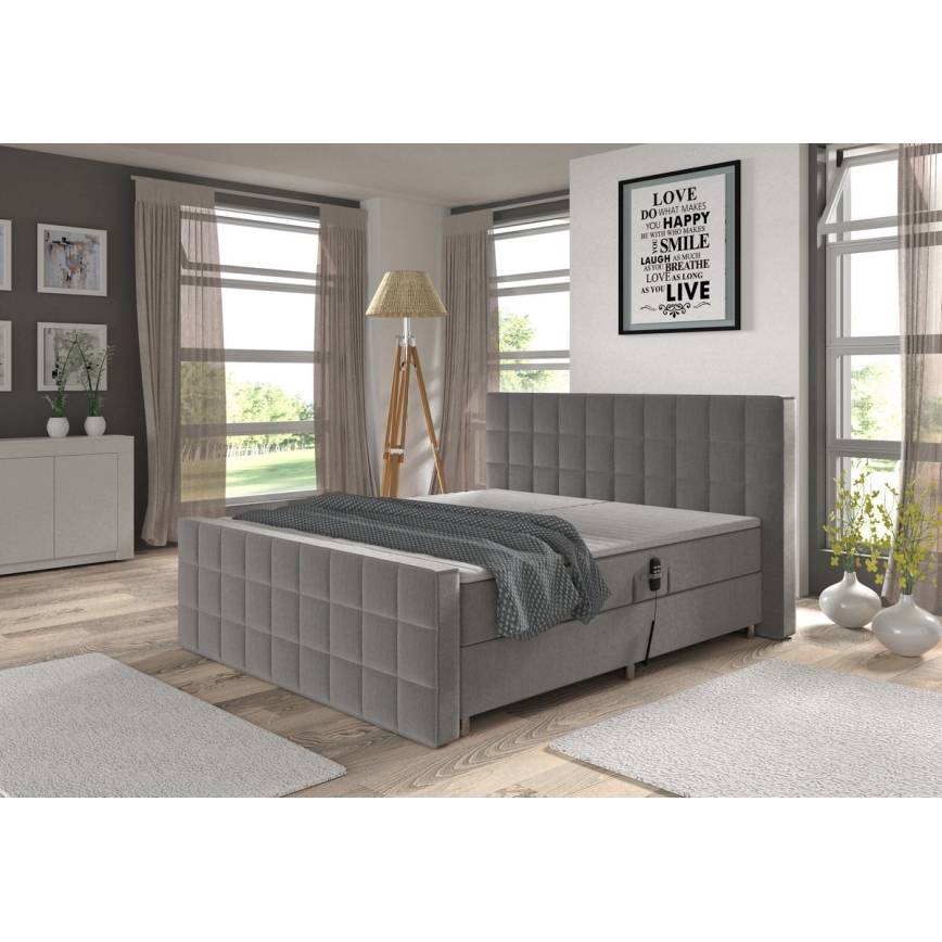 Electric adjustable upholstered bed with mattresses and topper HELEN 180x200 cm pelēka