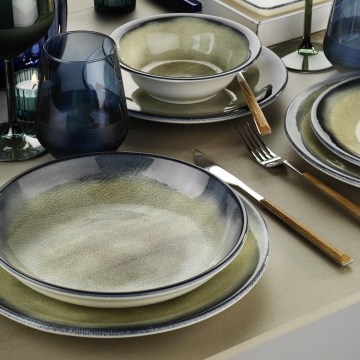 Eleganta 18 daļu porcelāna vakariņu servīze — zaļa/zila
