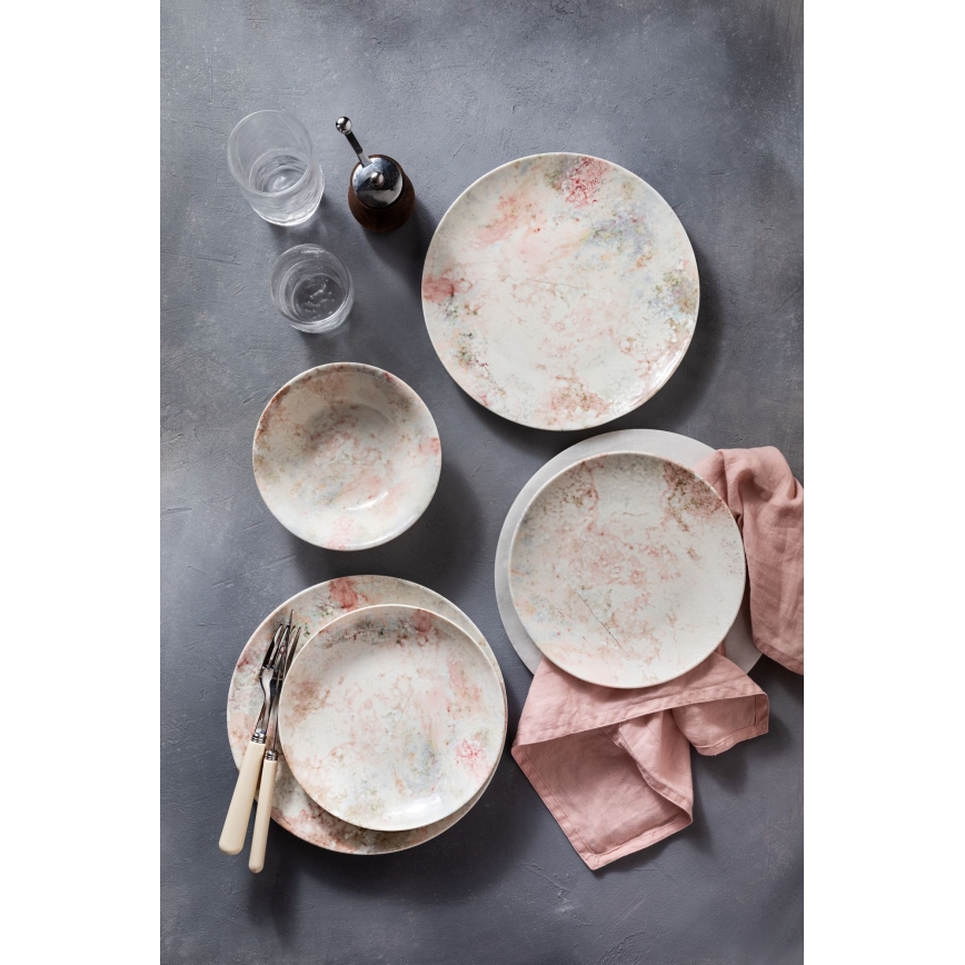 Eleganta 24 daļu porcelāna servīze — rozā/bēša