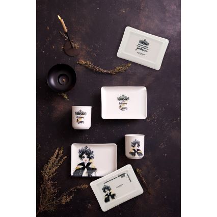 Eleganta 4 daļu vakariņu servīze, melna/balta, porcelāns