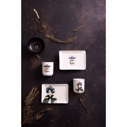 Eleganta 4 daļu vakariņu servīze, melna/balta, porcelāns