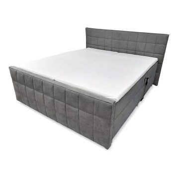 Elektriska regulējama polsterēta gulta ar matraci un virsmatraci HELEN 180x200 cm pelēka