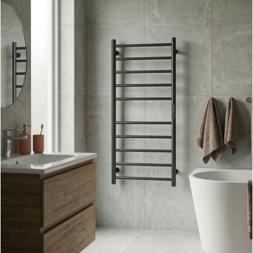 Elektriskais dvieļu žāvētājs 45x96 cm 130W nerūsējošā tērauda/melns