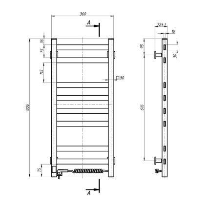 Elektriskais dvieļu žāvētājs ar termostatu AVANGARD 105W 80x36 cm, balts, labais