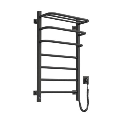 Elektriskais dvieļu žāvētājs ar termostatu FORTIS, 155 W, 80 x 48 cm — melns, ar pieslēgumu labajā pusē