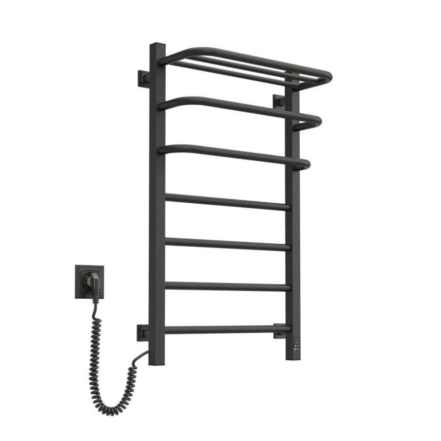 Elektriskais dvieļu žāvētājs ar termostatu FORTIS, 155 W, 80x48 cm, melns, kreisais