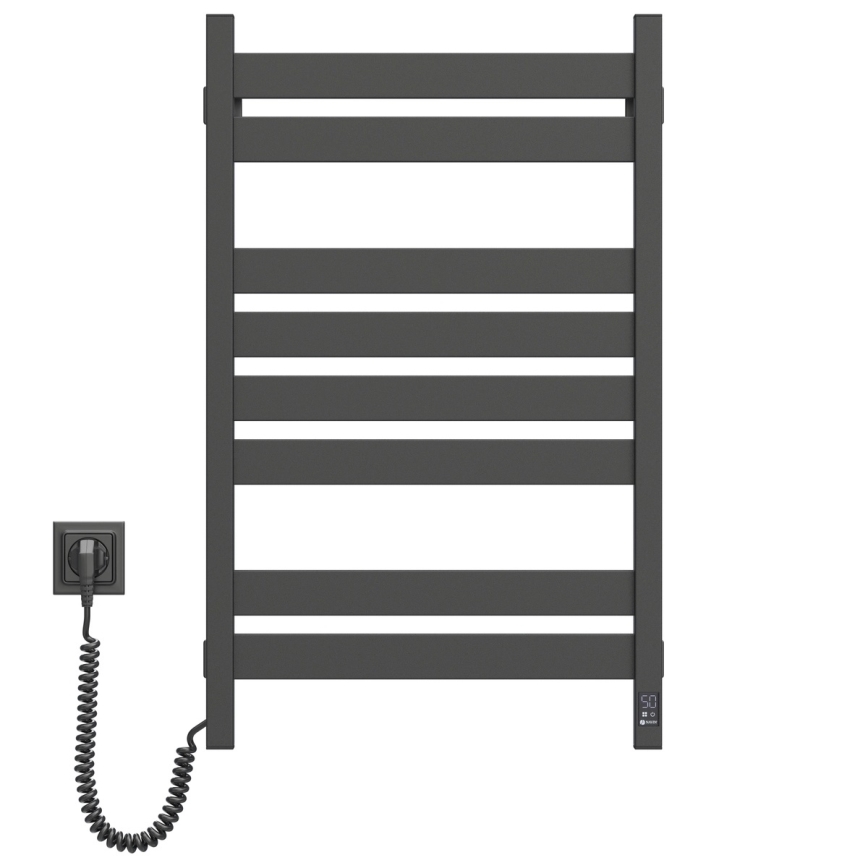 Elektriskais dvieļu žāvētājs ar termostatu LARGO 168W 80x50 cm melns kreisais